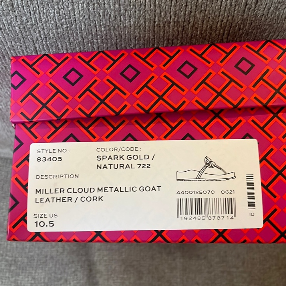 BNIB Tory Burch Miller Cloud Metallic Goat Leather / Cork Sandals size 10.5
